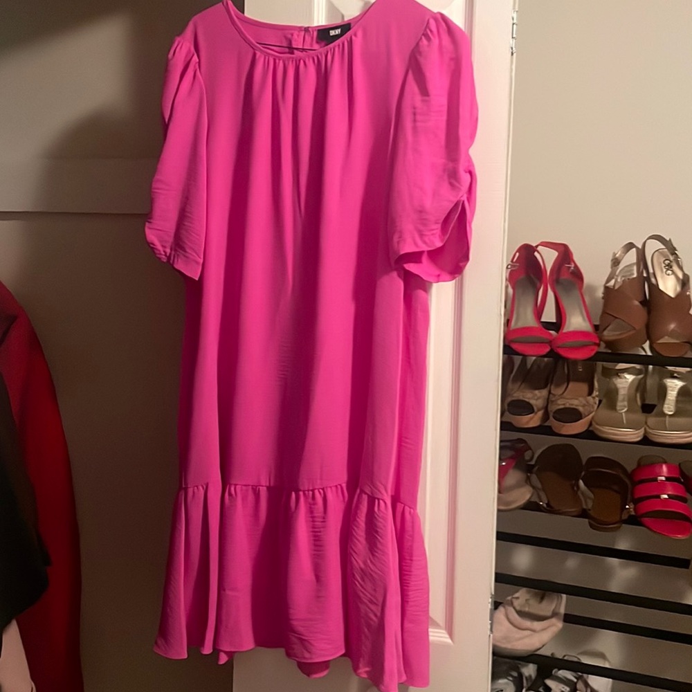 DKNY ruffled pink mini dress